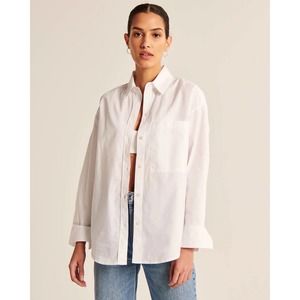 Abercrombie & Fitch Oversized Poplin Button-Up Shirt White